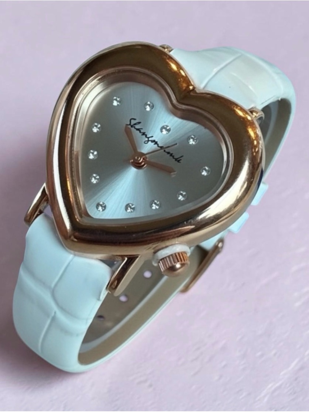 Heart-Shaped Gold Tone Watch with White Band New